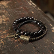 Buddha Stones Ebony Wood Copper Brass Vintage Bead Cone Double Wrap Balance Bracelet Bracelet BS 3