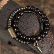 Buddha Stones Ebony Wood Copper Brass Vintage Bead Cone Double Wrap Balance Bracelet Bracelet BS Ebony Wood Brass(Wrist Circumference: 17-17.5cm)