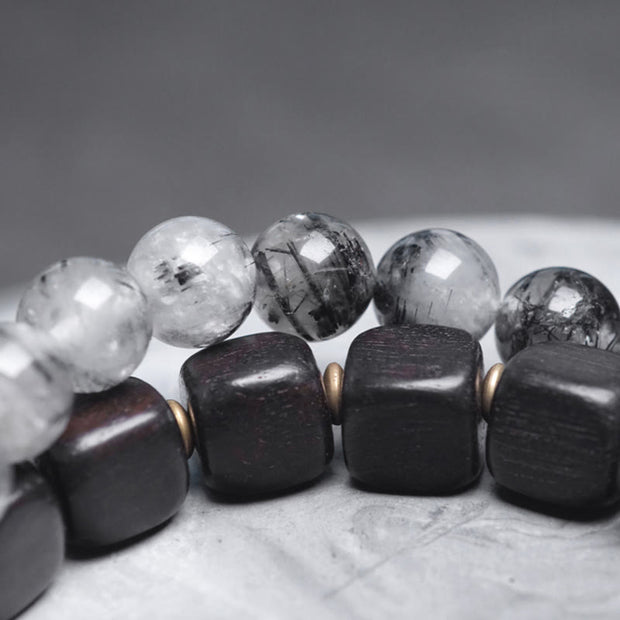 Buddha Stones Ebony Wood Black Rutilated Quartz Copper Brass Double Wrap Balance Bracelet (Extra 30% Off | USE CODE: FS30) - image 8