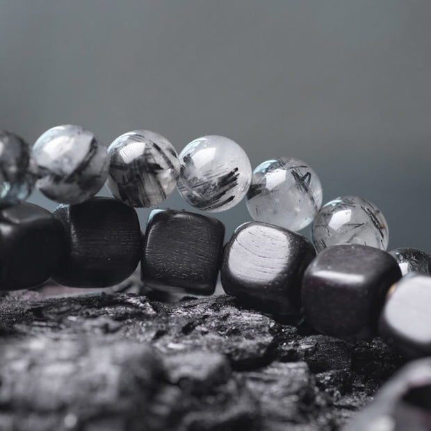 Buddha Stones Ebony Wood Black Rutilated Quartz Copper Brass Double Wrap Balance Bracelet (Extra 30% Off | USE CODE: FS30) - image 3