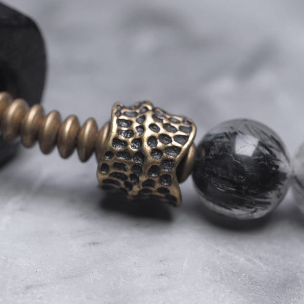 Buddha Stones Ebony Wood Black Rutilated Quartz Copper Brass Double Wrap Balance Bracelet (Extra 30% Off | USE CODE: FS30) - image 9