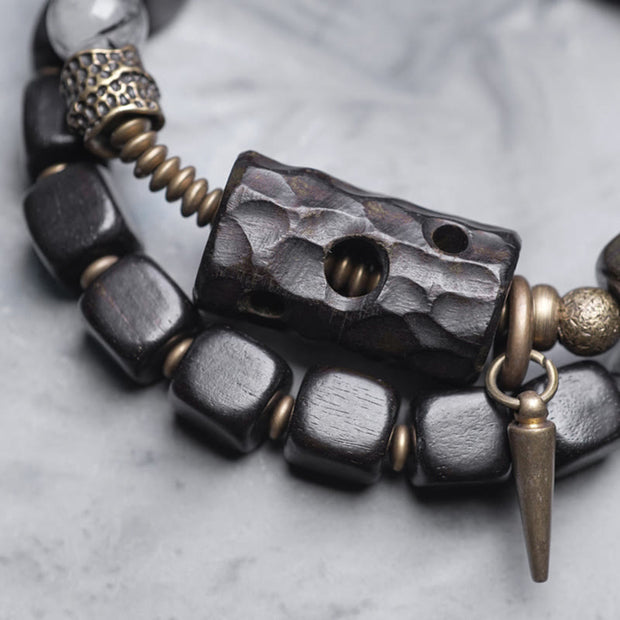 Buddha Stones Ebony Wood Black Rutilated Quartz Copper Brass Double Wrap Balance Bracelet (Extra 30% Off | USE CODE: FS30) - image 2