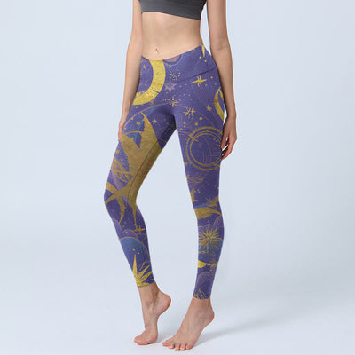 Buddha Stones Moon Sun Stars Print Gym Leggings Women's Yoga Pants - DarkViolet - US18，UK/AU22，EU50 (4XL) - image 1