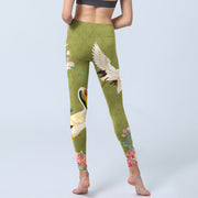 Buddha Stones Hibiscus Birds Bamboo Print Gym Leggings Women's Yoga Pants - image 7