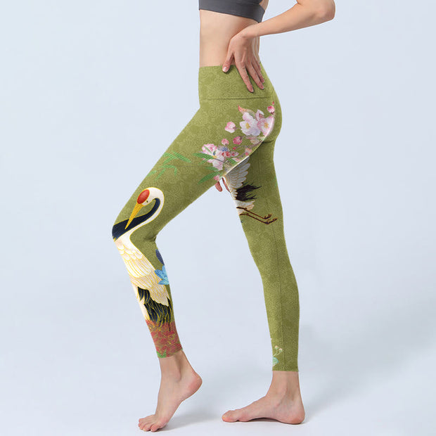 Buddha Stones Hibiscus Birds Bamboo Print Gym Leggings Women's Yoga Pants - image 3