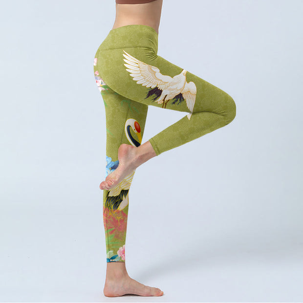 Buddha Stones Hibiscus Birds Bamboo Print Gym Leggings Women's Yoga Pants - image 4