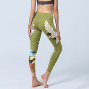 Buddha Stones Hibiscus Birds Bamboo Print Gym Leggings Women's Yoga Pants - image 5