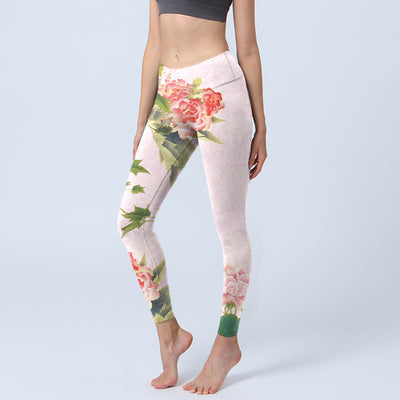Buddha Stones Hibiscus Flowers And Leaves Print Gym Leggings Women's Yoga Pants - Pink - US18，UK/AU22，EU50 (4XL) - image 1