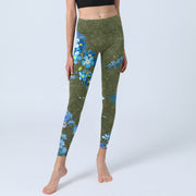 Buddha Stones Blue Flowers Butterflies Print Gym Leggings Women's Yoga Pants