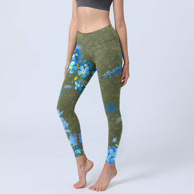 Buddha Stones Blue Flowers Butterflies Print Gym Leggings Women's Yoga Pants - Butterflies - US18，UK/AU22，EU50 (4XL) - image 1