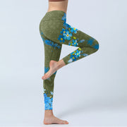 Buddha Stones Blue Flowers Butterflies Print Gym Leggings Women's Yoga Pants