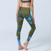 Buddha Stones Blue Flowers Butterflies Print Gym Leggings Women's Yoga Pants - image 5