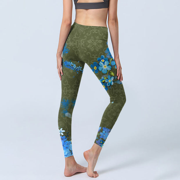 Buddha Stones Blue Flowers Butterflies Print Gym Leggings Women's Yoga Pants - image 5