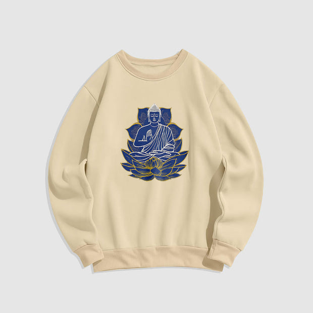 Buddha Stones Buddha Sitting On The Lotus Fleece Lined Sweatshirt