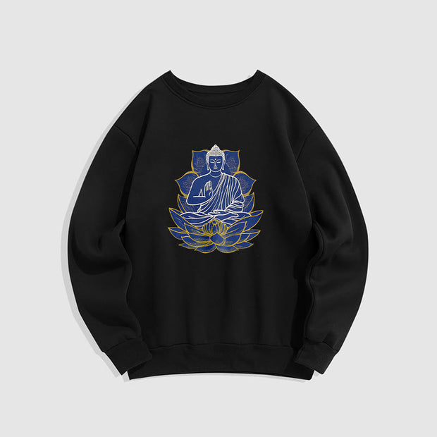 Buddha Stones Buddha Sitting On The Lotus Fleece Lined Sweatshirt