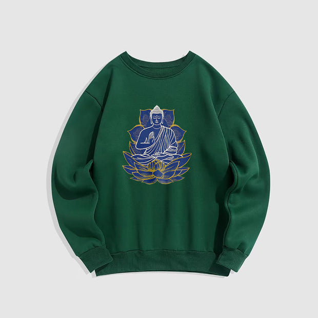 Buddha Stones Buddha Sitting On The Lotus Fleece Lined Sweatshirt