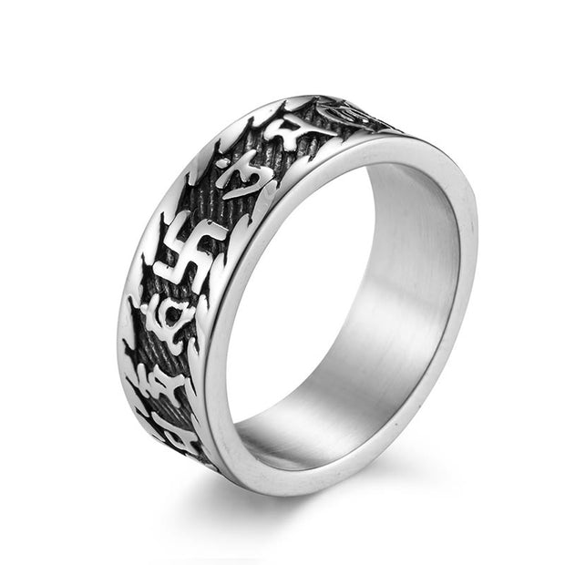 FREE Today: Creativity and Wisdom Six True Words Om Mani Padme Hum Swastika Titanium Steel Ring