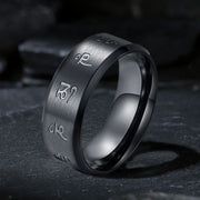 Buddha Stones Black Jambhala Mantra Titanium Steel Balance Ring