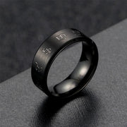 Buddha Stones Black Jambhala Mantra Titanium Steel Balance Ring Ring BS 3