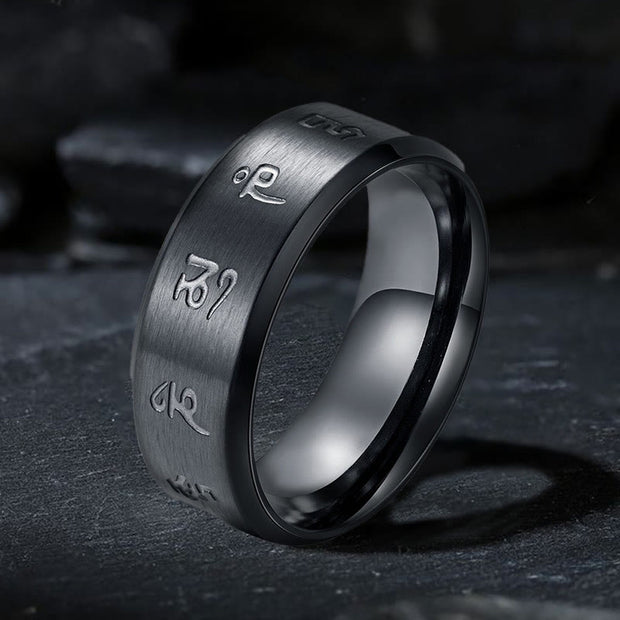 FREE Today: Balance and Calm Black Jambhala Mantra Titanium Steel Ring