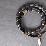 Buddha Stones Ebony Wood Copper Brass Tiger Eye Peace Double Wrap Bracelet Bracelet BS 10