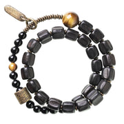 Buddha Stones Ebony Wood Copper Brass Tiger Eye Peace Double Wrap Bracelet Bracelet BS 17