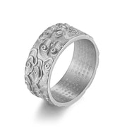 Buddha Stones Auspicious Clouds Engraved Heart Sutra Pattern Titanium Steel Calm Ring