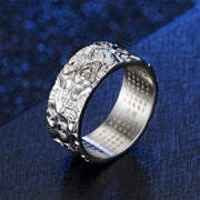 Buddha Stones Auspicious Clouds Engraved Heart Sutra Pattern Titanium Steel Calm Ring Ring BS Silver US11