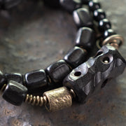 Buddha Stones Ebony Wood Black Obsidian Copper Brass Peace Double Wrap Bracelet Bracelet BS 3