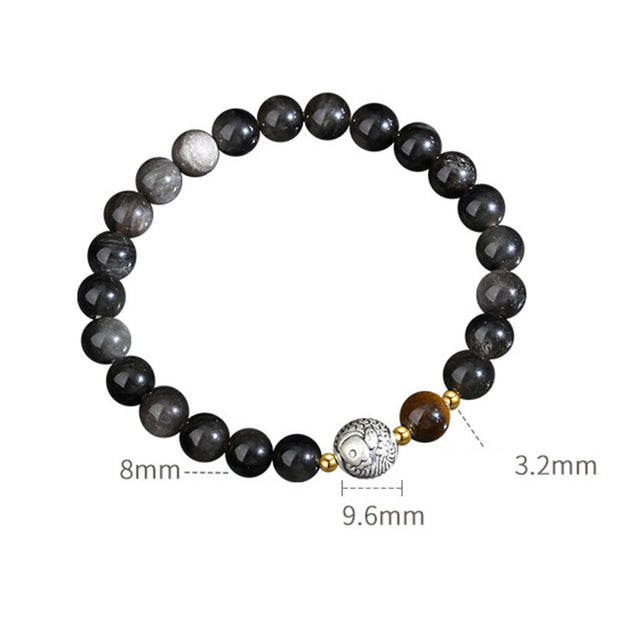 Buddha Stones Black Obsidian 999 Sterling Silver Tiger Eye 925 Sterling Silver Koi Fish Purification Bracelet Bracelet BS 9