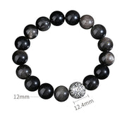 Buddha Stones Black Obsidian 999 Sterling Silver Purification Fu Character Transformation Bracelet Bracelet BS 9