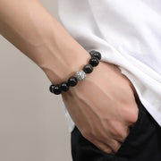 Buddha Stones Black Obsidian 999 Sterling Silver Purification Fu Character Transformation Bracelet Bracelet BS 4