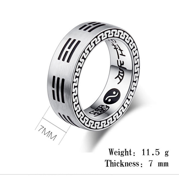 Buddha Stones Bagua Yin Yang Taoist Nine-Character Mantra Titanium Steel Harmony Ring