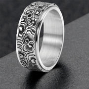 Buddha Stones Auspicious Clouds Pattern Carved Titanium Steel Balance Rotatable Ring