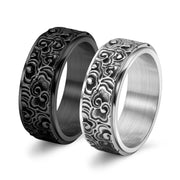 Buddha Stones Auspicious Clouds Pattern Carved Titanium Steel Balance Rotatable Ring Ring BS 10