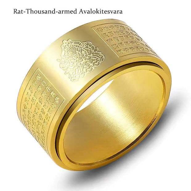 FREE Today: Strengthen Balance Chinese Zodiac Natal Buddha Heart Sutra Carved Titanium Steel Rotatable Ring