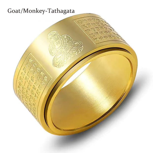 FREE Today: Strengthen Balance Chinese Zodiac Natal Buddha Heart Sutra Carved Titanium Steel Rotatable Ring FREE FREE Gold Goat/Monkey-Tathagata US12