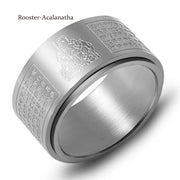 Buddha Stones Chinese Zodiac Natal Buddha Heart Sutra Carved Titanium Steel Calm Rotatable Ring