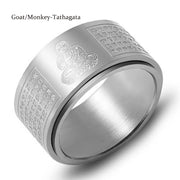 FREE Today: Strengthen Balance Chinese Zodiac Natal Buddha Heart Sutra Carved Titanium Steel Rotatable Ring FREE FREE Silver Goat/Monkey-Tathagata US12