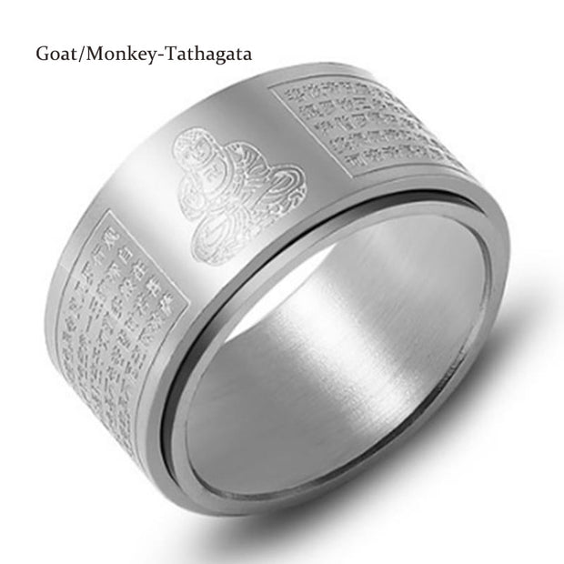 FREE Today: Strengthen Balance Chinese Zodiac Natal Buddha Heart Sutra Carved Titanium Steel Rotatable Ring