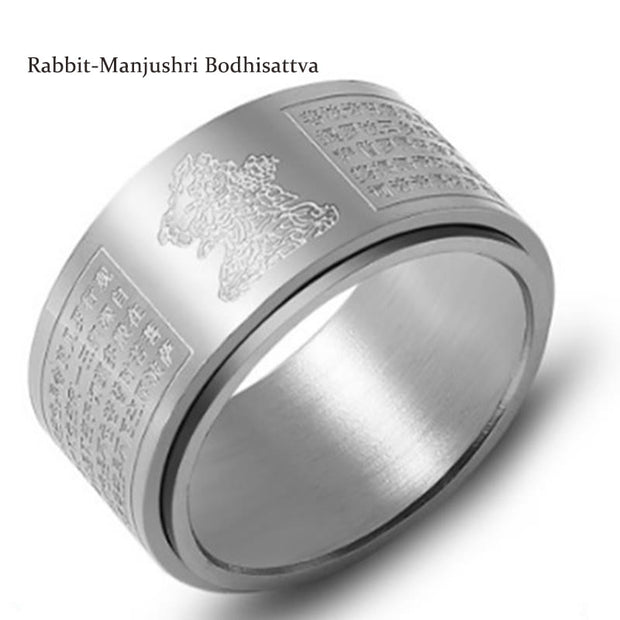 FREE Today: Strengthen Balance Chinese Zodiac Natal Buddha Heart Sutra Carved Titanium Steel Rotatable Ring FREE FREE Silver Rabbit-Manjushri Bodhisattva US12