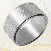 Buddha Stones Chinese Zodiac Natal Buddha Heart Sutra Carved Titanium Steel Calm Rotatable Ring Ring BS 39