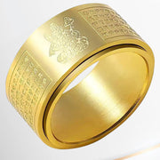 Buddha Stones Chinese Zodiac Natal Buddha Heart Sutra Carved Titanium Steel Calm Rotatable Ring