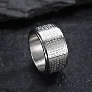 Buddha Stones Chinese Zodiac Natal Buddha Heart Sutra Carved Titanium Steel Calm Rotatable Ring Ring BS 26