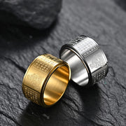 Buddha Stones Chinese Zodiac Natal Buddha Heart Sutra Carved Titanium Steel Calm Rotatable Ring Ring BS 35