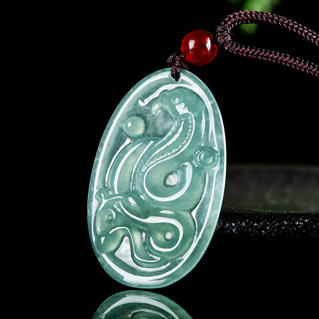 Buddha Stones Natural Jade Oval Year Of The Snake Luck Necklace Pendant