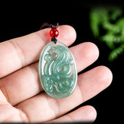 Buddha Stones Natural Jade Oval Year Of The Snake Luck Necklace Pendant - image 5