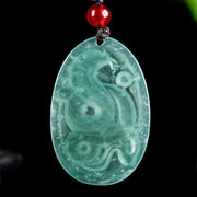 Buddha Stones Natural Jade Oval Year Of The Snake Luck Necklace Pendant