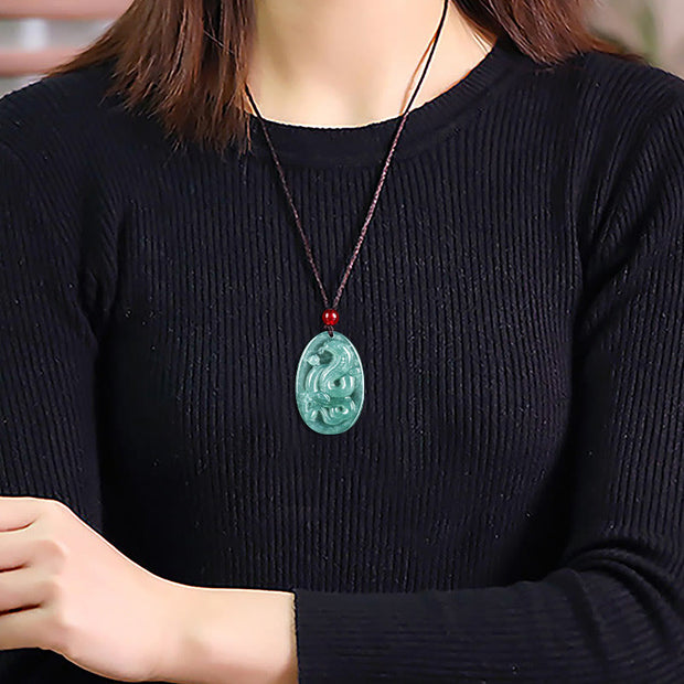 Buddha Stones Natural Jade Oval Year Of The Snake Luck Necklace Pendant - image 7