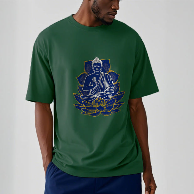 Buddha Stones Buddha Sitting On The Lotus Cotton Tee T-shirt T-Shirts BS 5